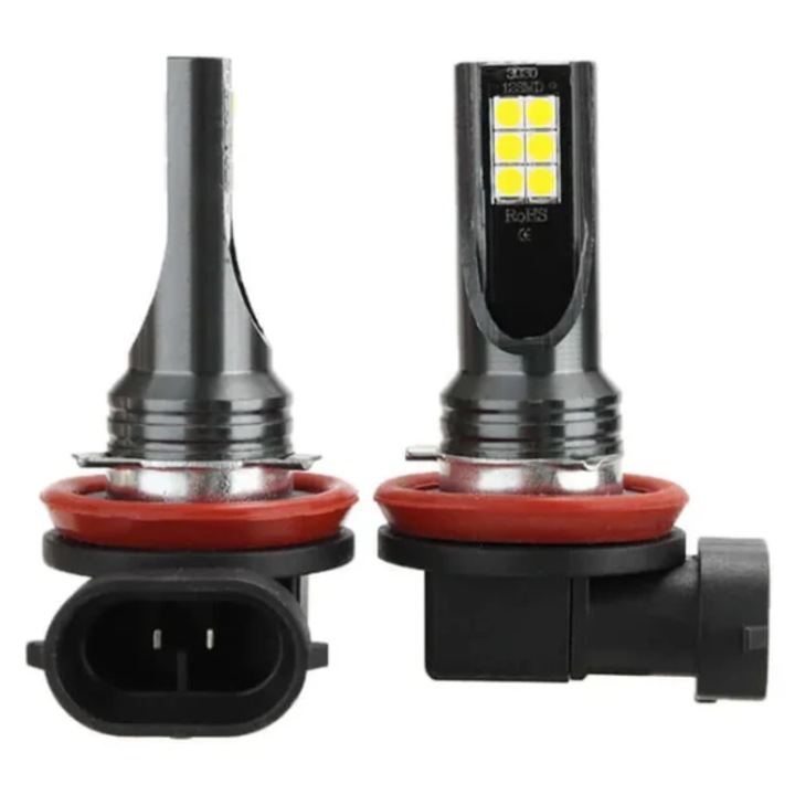 Set 2 Becuri Auto LED H11/H8/H9, 12 LED-uri SMD, lumixauto 6000K, 120W pe Set