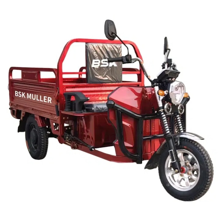 Triciclu electric cu bena, bskMuller, motor 800w, acumulator lithium 52AH, culoare rosu
