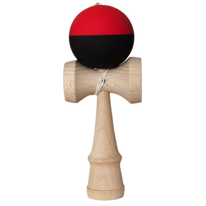 Kendama cu Vopsea Cauciucata Aderenta, Rosu-negru, 18cm, Lemn de Fag, Jucarie de Concentrare