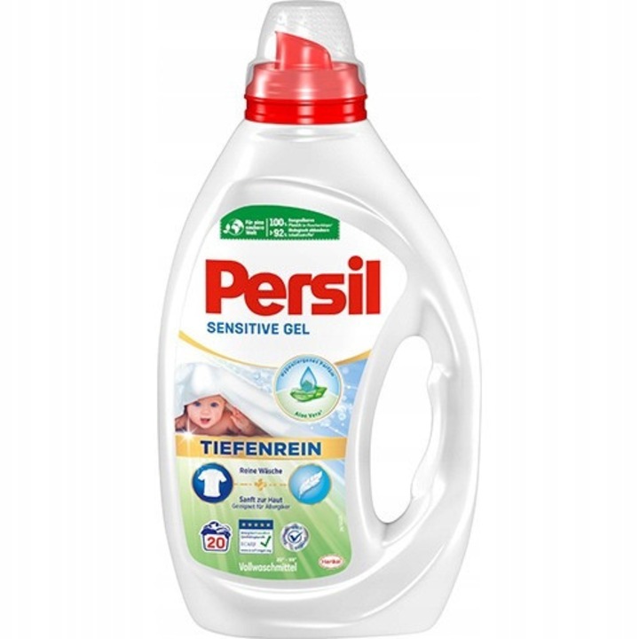 Detergent rufe Persil Sensitive, 900 ml, hipoalergenic, cu extract de aloe vera, 20 spalari