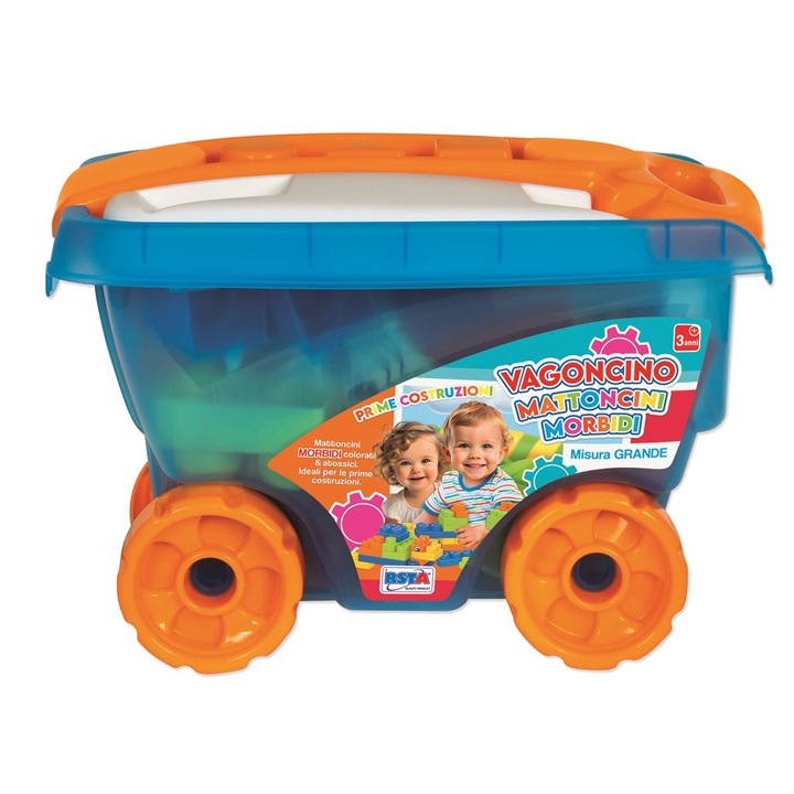 Ремарке с 24 меки строителни кубчета RS Toys, 3 години+