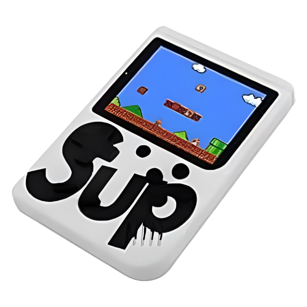 Consola portabila 400 jocuri clasice (Mario, Pac-Mac, Contra, etc), portabila ANGMAD, display 2.8 inch, baterie 1050mAh, conectare TV, culoare: alb, varsta min. recomandata 3ani+