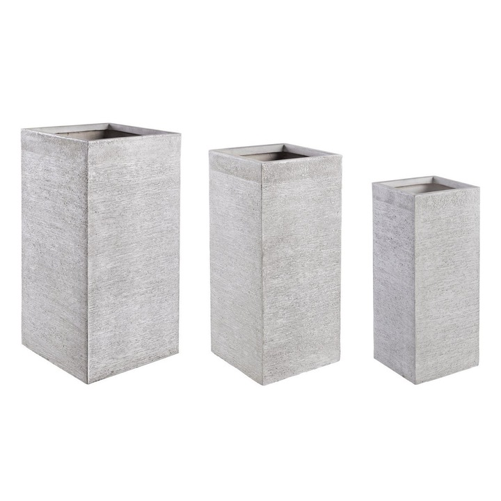 3 db fehér üvegszálas virágcserép készlet Graffiti 26x26x60m/ 33x33x70m/ 40x40x77m