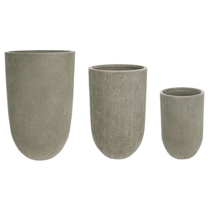 Set 3 ghivece flori fibra sticla verde Brush Ø30x45h; ø37x60h; ø44x70h