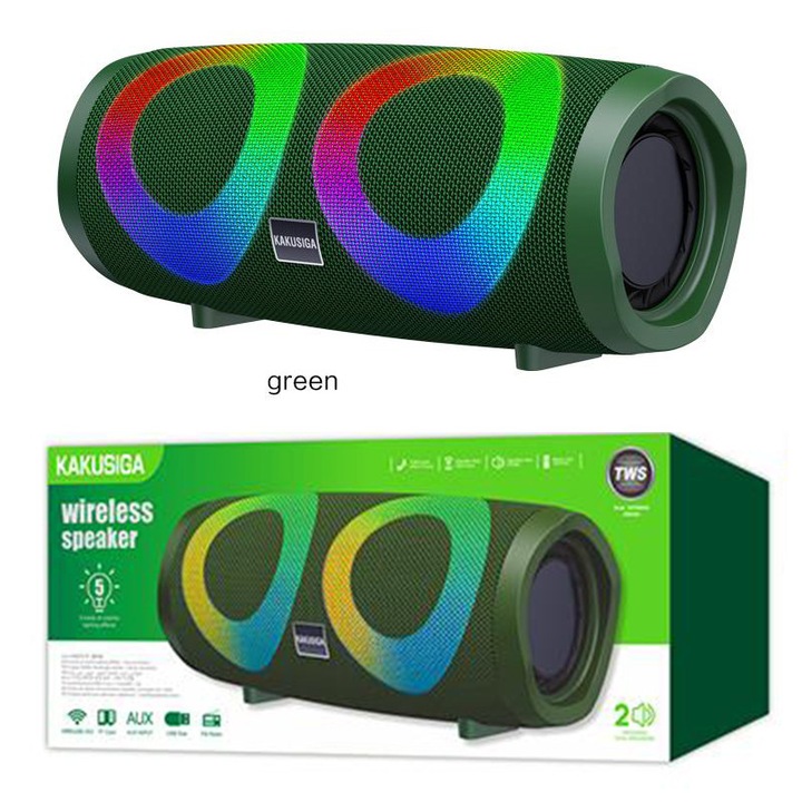 Hordozható hangszóró Kaku (KSC-615), Vezeték nélküli, BT 5.0, TWS, 10W, 4H, 1800mAh, USB, AUX, TF kártya, FM, ZÖLD