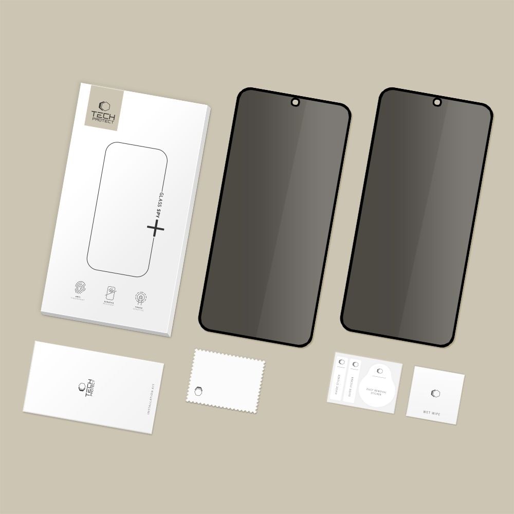 Set 2 folii sticla Tech-Protect Glass Spy Plus Privacy compatibila cu Samsung Galaxy S25 FE, Negru