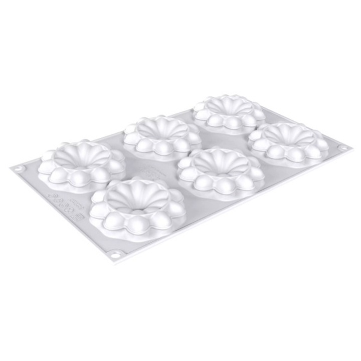 Forma din silicon pentru monoportii, Bloom 45, 6 cavitati, Ø76, 5x17mm, 45 ml