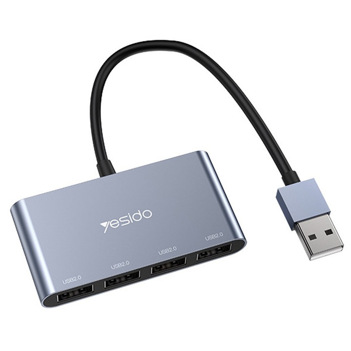 Hub dokkolóállomás 4in1 (HB12) USB – 4x USB, Plug & Play, 480Mbps, 15cm Szürke
