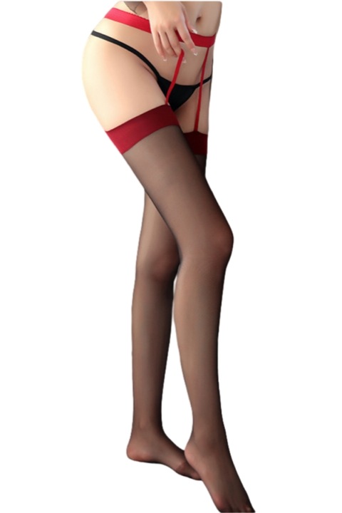 Ciorapi sexy transparenti cu detaliu portjartier YML-4016rosu 119091, Rosu, One Size