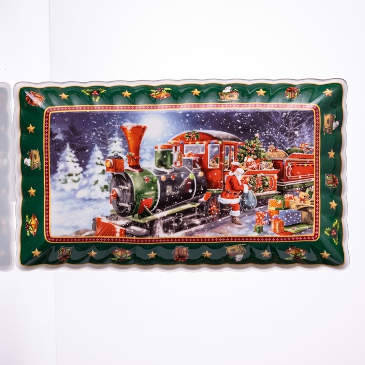 Platou de Servire, Model Trenul lui Mos Craciun, Portelan, 30, 5×17, 5×2, 5 cm