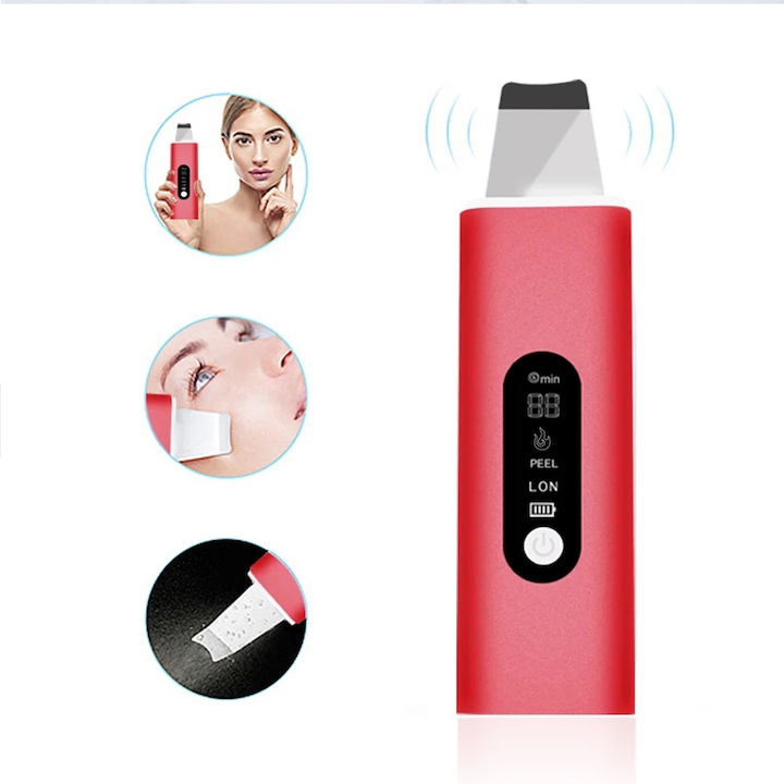 Aparat Ultrasunete Curatare Ten, Alhena®, Spatula Faciala Ultrasonica 26.000 Vibratii/Minut Pentru Exfoliere si Eliminarea Impuritatilor, Curatare in Profunzime, Ingrijire Profesionala Acasa, Reincarcabil USB, Design Ergonomic, Roz