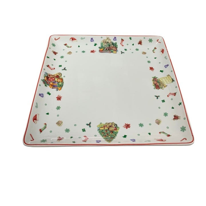 Platou Ceramica Craciun Bradut Patrat, 25 cm