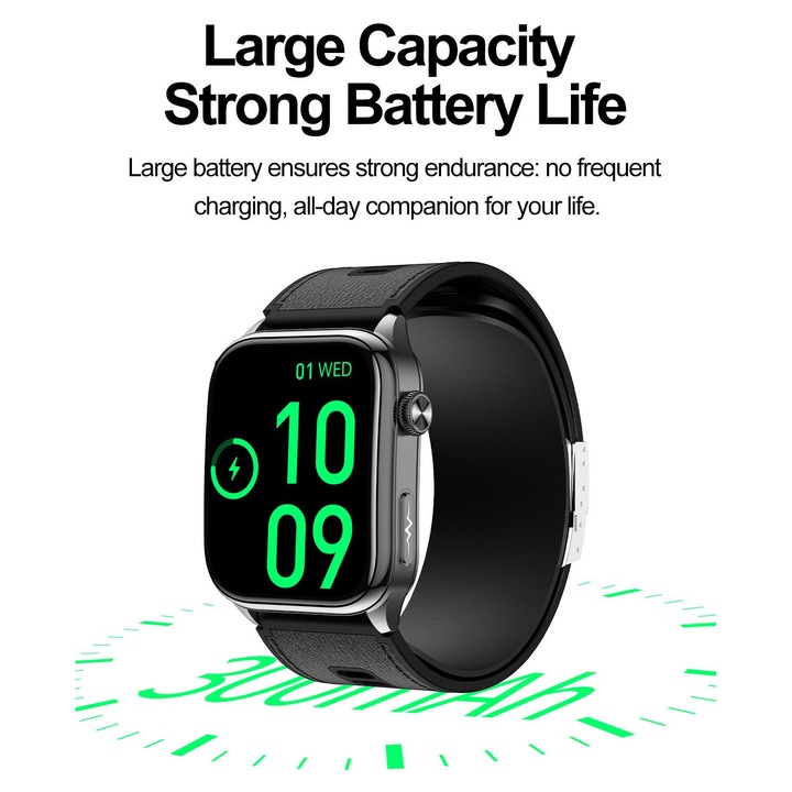 Ceas smartwatch pentru, Alhena® 300mAh, NFC, SOS, Bratara pentru apeluri Ecg, Tensiune arteriala, Oxigen din sange, Sport Fitness S101, negru