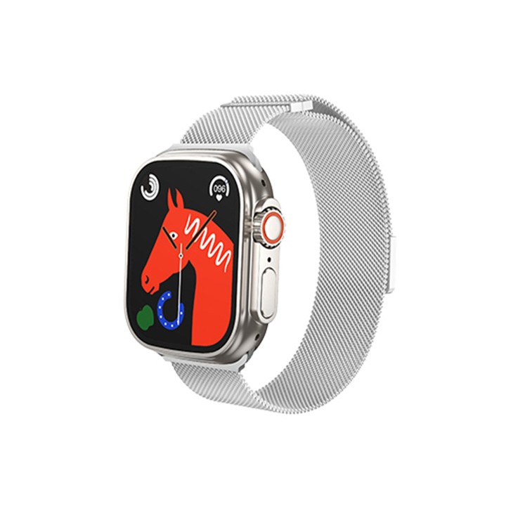 Каишка за Apple iWatch 42/44/45/49mm DaDen® AS101 Milanese, Магнитно закопчаване, Метален материал, Сребрист