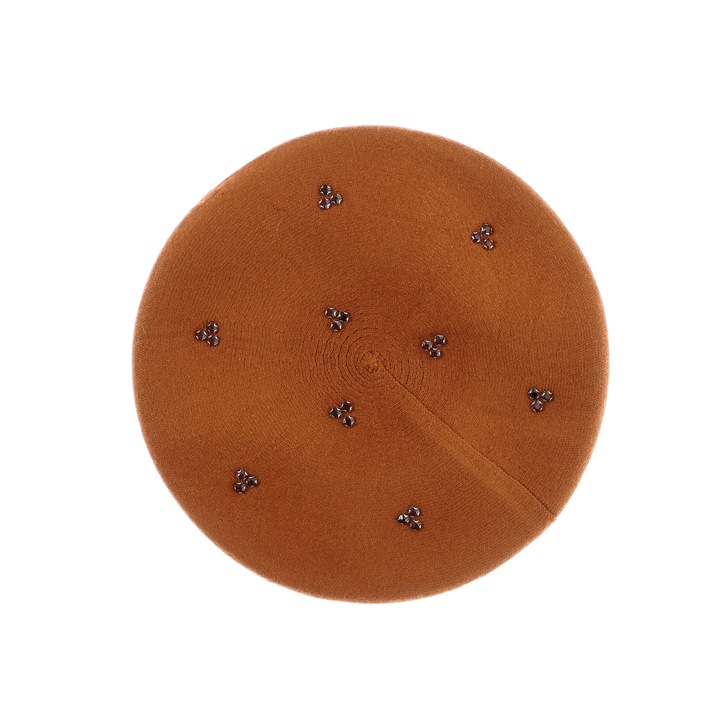 Дамска барета, Buticcochet, от акрил и вискоза, модел със стрази, един размер, кафява - BSC736