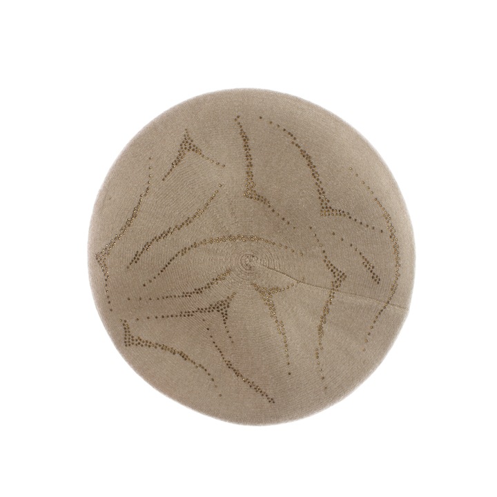 Дамска барета, Buticcochet, от акрил и вискоза, модел със страз, един размер, бежов - BSC741