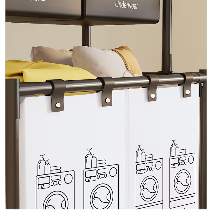 Cos de rufe, SiStore Factory, metal, 3 nivele, negru, 123x44x57cm