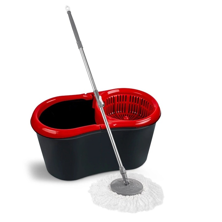 Ротационен моп Pratico – 360 градуса с телескопична дръжка, овална кофа с вградена цедка, 14 л