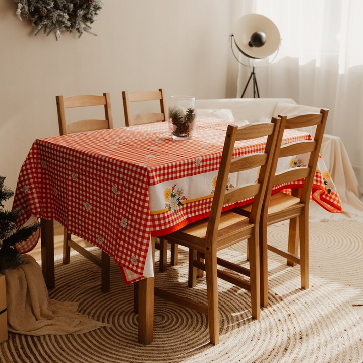 Fata de masa FIVE STORE, bumbac 100%, traditional, rosu, 150x150cm