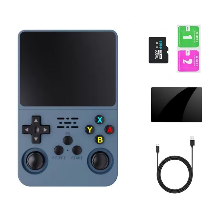 Consola Portabila Retro cu 15000+ Jocuri | Ugonetend R36S, 64GB, Ecran 3.5" | Suporta 13+ Emulatoare | pentru Jocuri Clasice - Gri