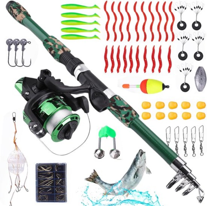 Set complet lanseta pescuit pentru copii, 1.8m, cu accesorii, design ergonomic, usor de utilizat, multicolor