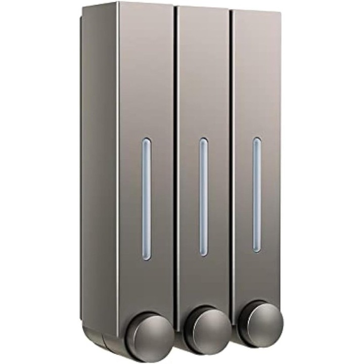 Dispenser sapun perete 3 camere 420ml gri 15.3x9x28cm ABS