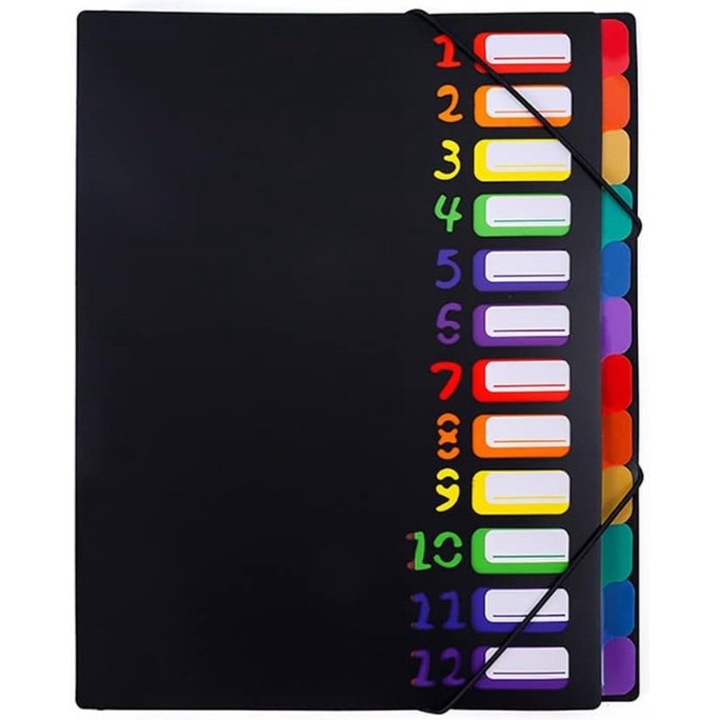 Папка за документи, 12 отделения, черна, 32.2x25x1.2см