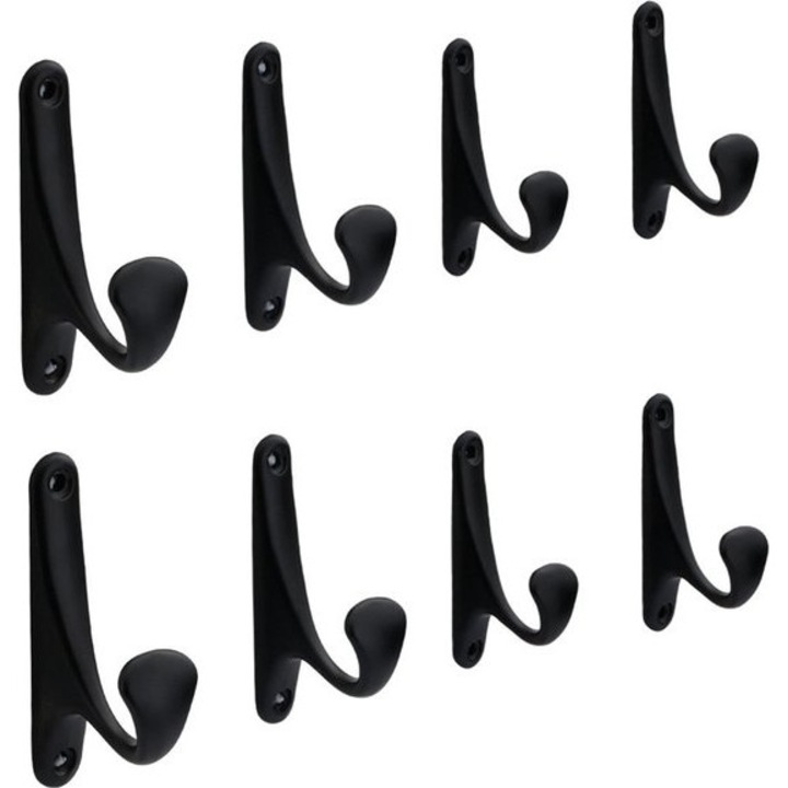 Set 8 cuiere negre aluminiu 8.5x1.5x4.6 cm