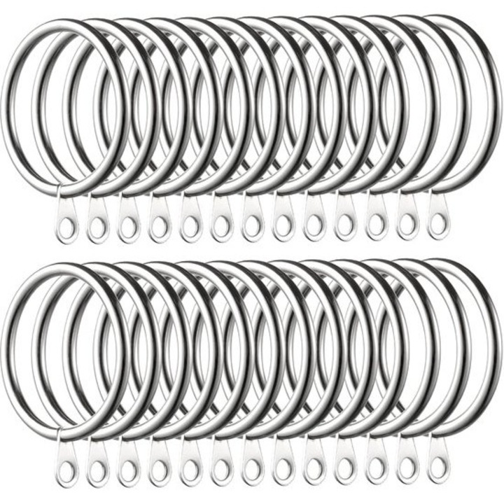 K0443-emagCJ-18233 függönykarikák, krómozott fém, belső átmérő 38 mm, 33 mm-es sínhez/rúdhoz, ezüst, 60 db.