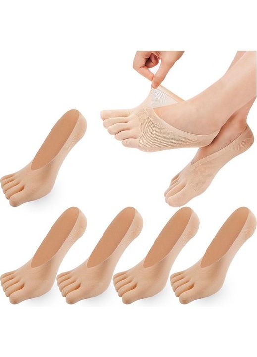 Láthatatlan lábujjas zokni pamut/poliészter/spandex anyagból, 5 darabos szett, csúszásgátló szilikon talp, finom varrások a lábujjaknál, légáteresztő, memóriahabbal, Bézs, 35-40 EU