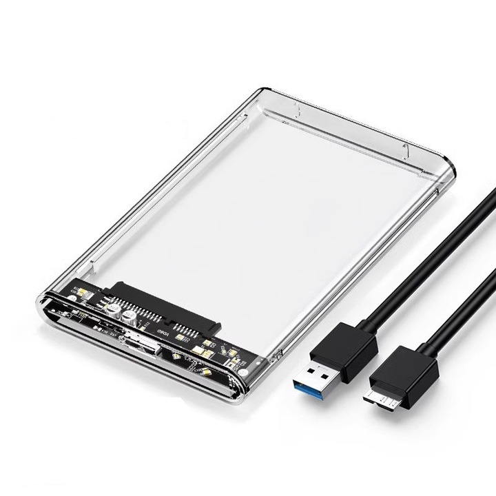 Rack extern pentru hard disk 2.5", SuooTci, SATA la USB 3.0, 5Gbps, transparent, 126x76x13mm, 70g