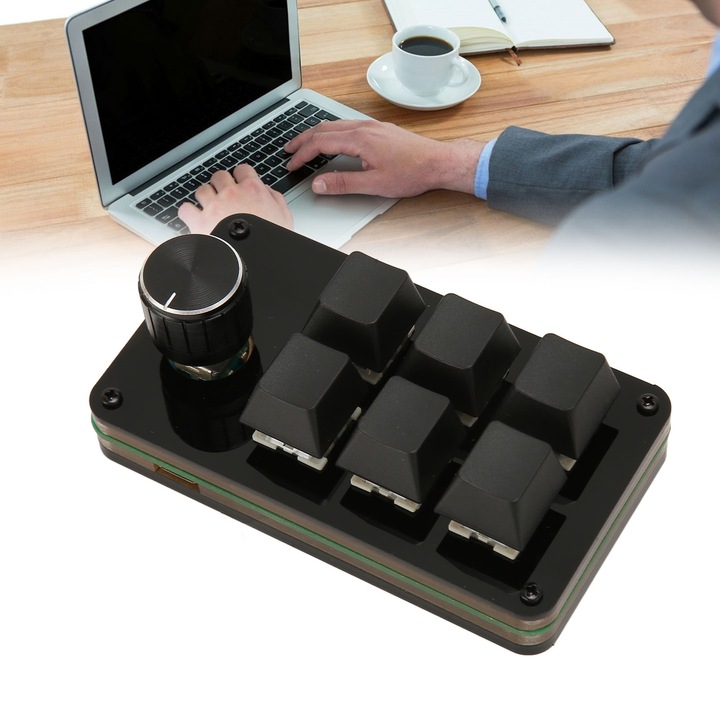 Tastatura programabila 2 taste, alb, comenzi Copy Paste, conexiune USB C, design mini mecanic