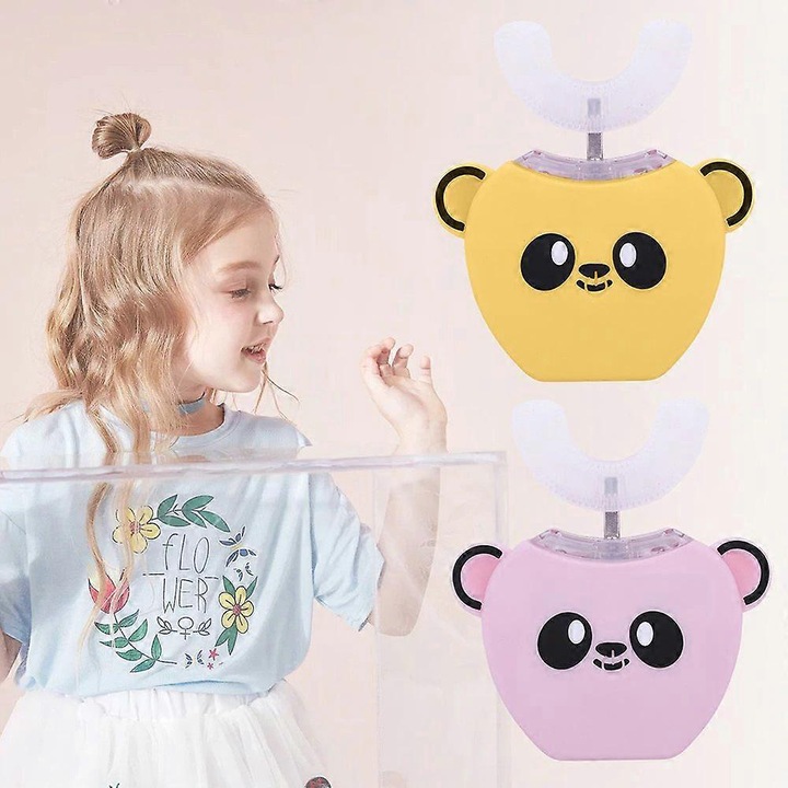 Periuta de dinti electrica pentru copii 360, violet, 2-12 ani, set complet cu statie de incarcare