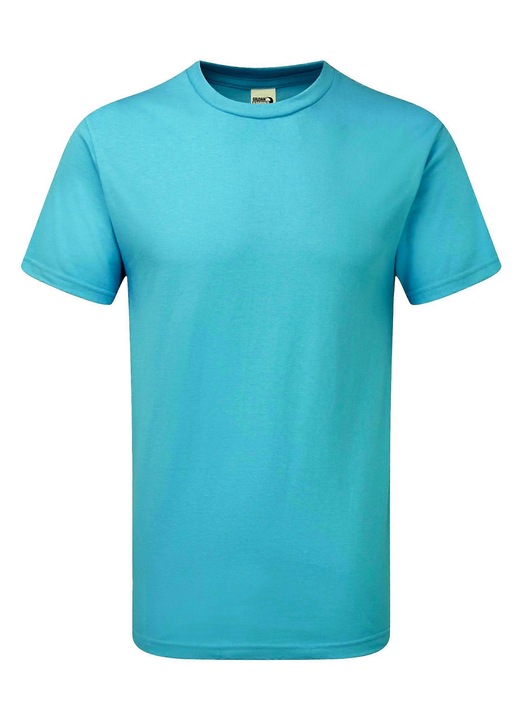 Férfi póló, kék, 100% pamut, varrás nélküli, bordázott gallér, duplán varrott ujjak