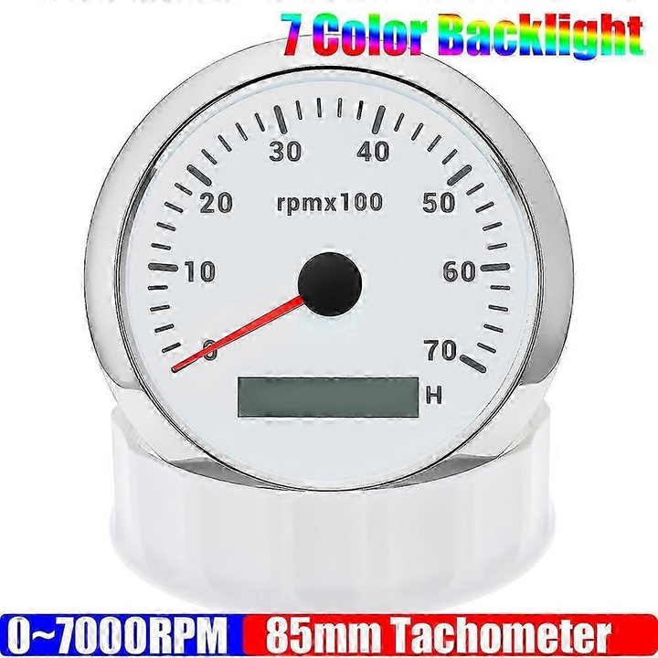 Tachometru 85mm pentru motor, 0-4000RPM, iluminare 7 culori, 12V/24V, accesorii electronice auto