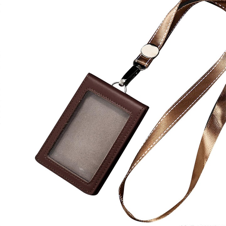 Suport elegant pentru card cu fereastra transparenta pentru ID, slot pentru card de credit si curea pentru gat, potrivit pentru profesionisti