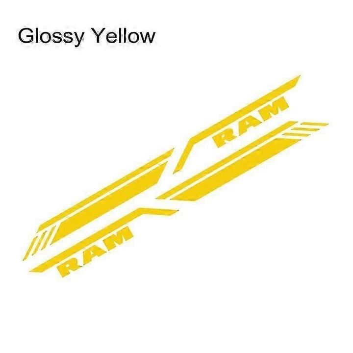 Autocolante laterale pickup pentru Dodge RAM 1500 2500 3500 Rebel TRX, set 2 bucati, galben, PVC