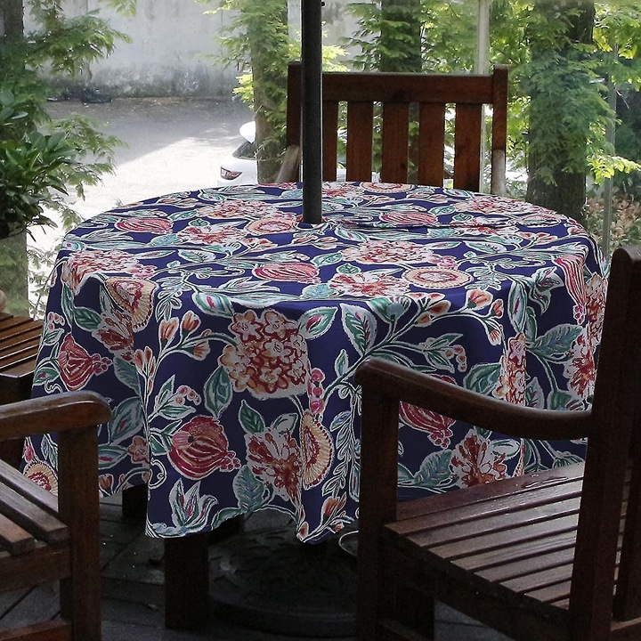 Fata de masa rotunda 60", impermeabila, cu fermoar, model frunze, set pentru exterior