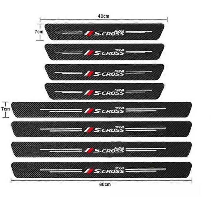 Placute de protectie pentru pragul usii auto, set 8 buc, pentru Suzuki S-Cross, fibra de carbon