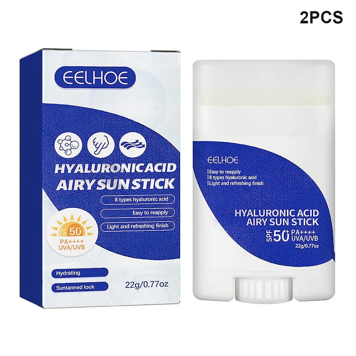 Stick cu protectie solara cu acid hialuronic SPF50+ PA++++, protectie solara hidratanta cu acid hialuronic, potrivita pentru toate tipurile de piele