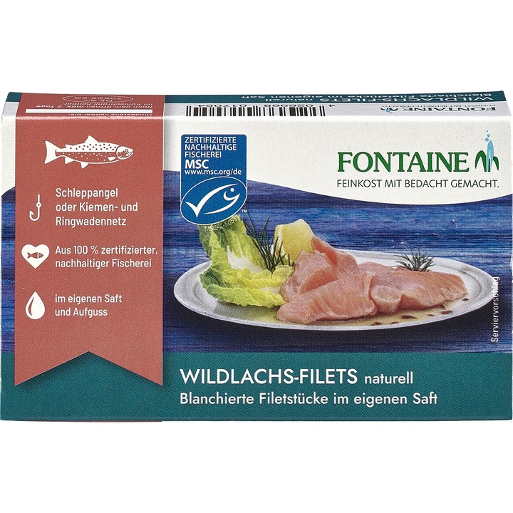 File de somon salbatic in suc propriu, 125g
