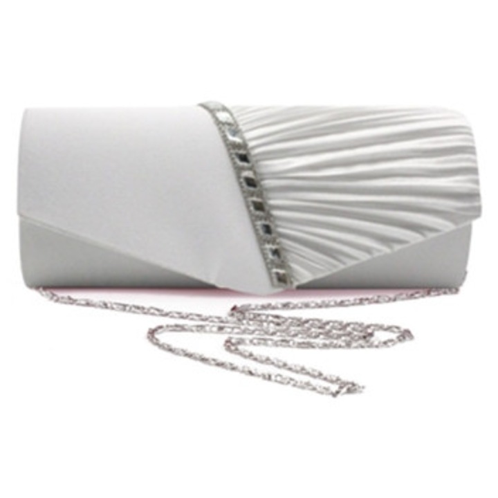 Női estélyi táska, fehér pliszírozott clutch, ideális esküvőre vagy partira