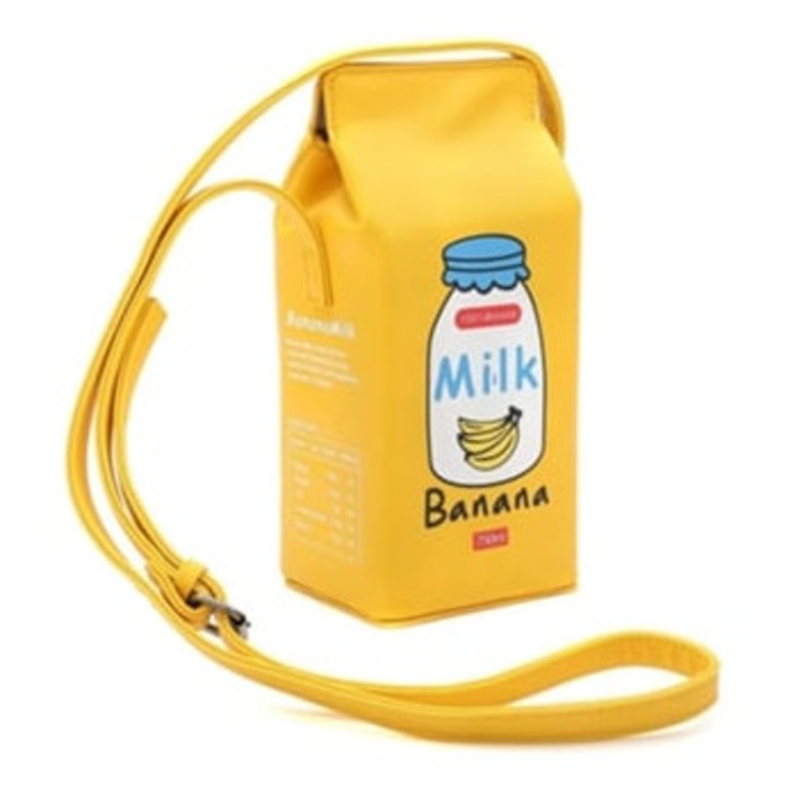 Női sárga keresztpántos táska gyümölcsös tejkarton dizájnnal