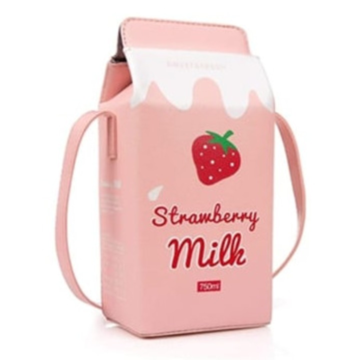 Női crossbody táska, banán- és epertejes doboz, rózsaszín