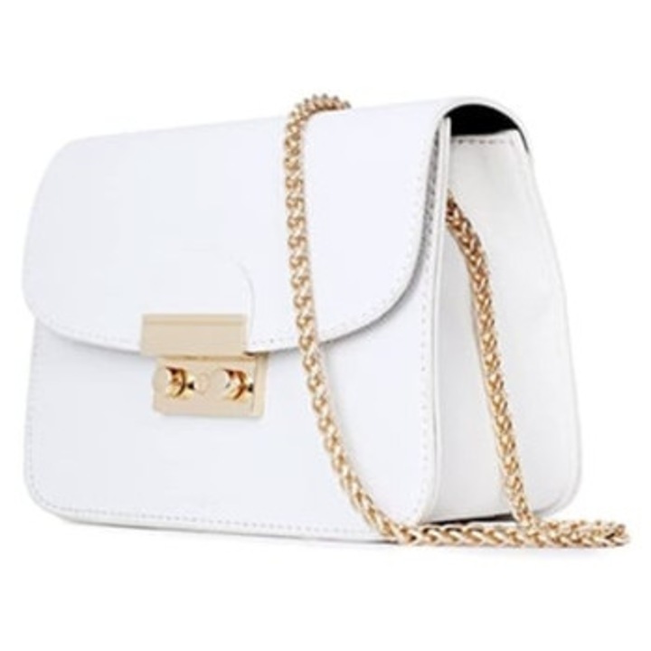 Női kis estélyi táska, láncos crossbody táska, fehér, alkalmi