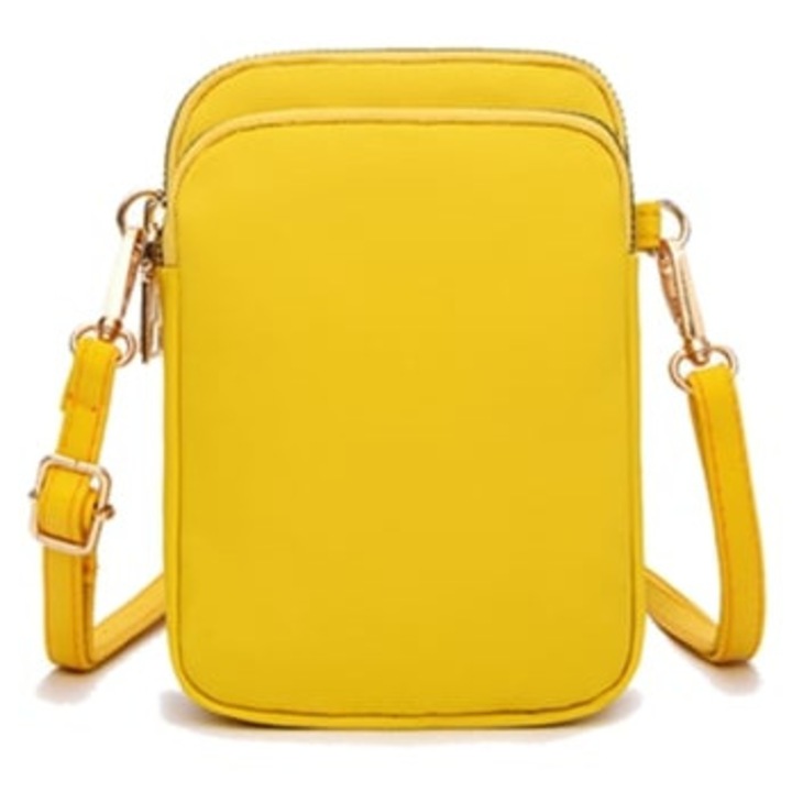 Női válltáska, sárga, mobiltelefonhoz és érmékhez