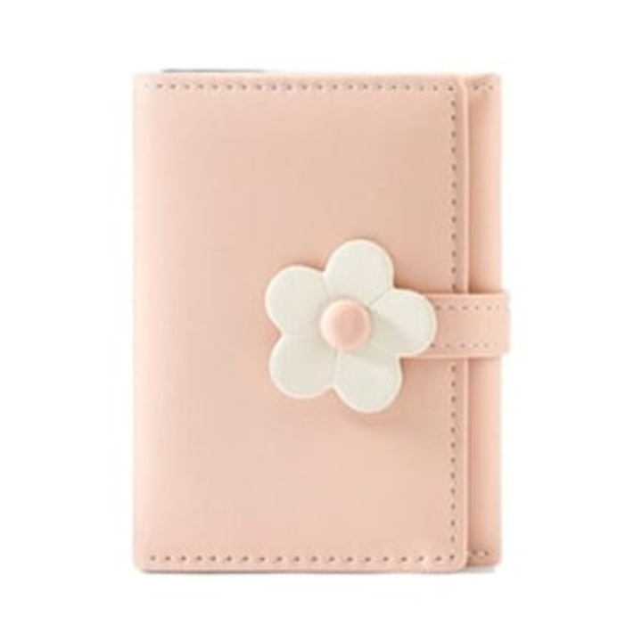 Portofel dama trifold roz cu flori, elegant, mic
