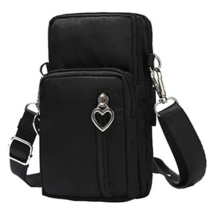 Mobiltelefon táska, női válltáska, mini függőleges táska, fekete
