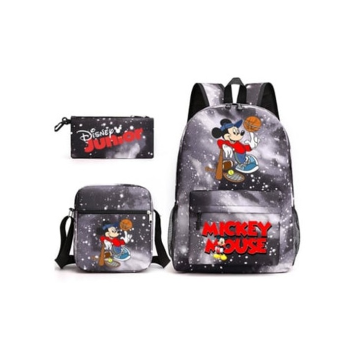 Ghiozdan pentru studenti Mickey Mouse, set de trei piese, multicolor