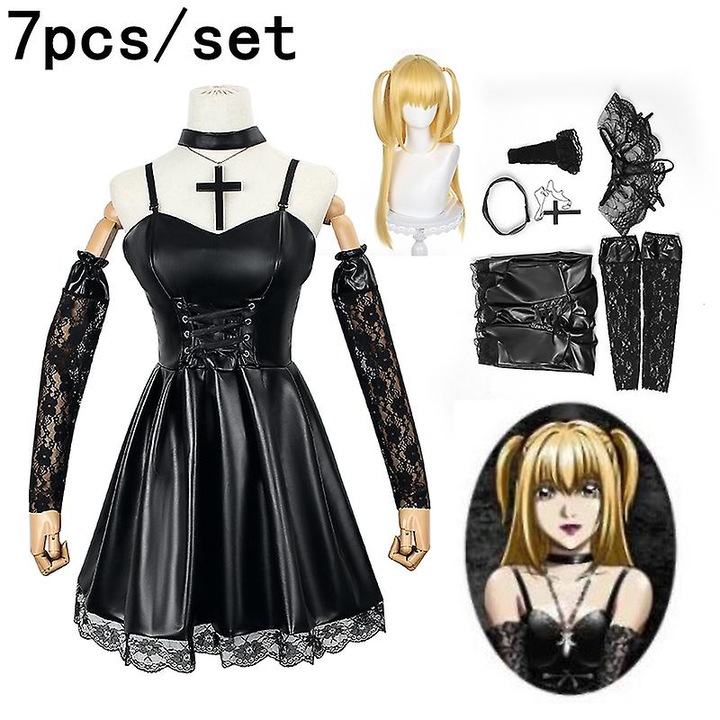 Costum Misa Amane Imitatie, set cu manusi, ciorapi, colier si peruca, unisex, polyester